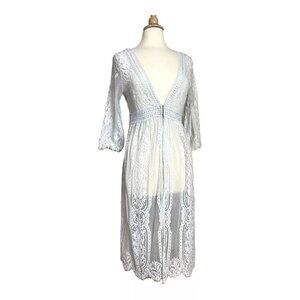 Lace Cover Up White M Fringe Bell Half Sleeve Long Embroidered Boho Hippie Beach